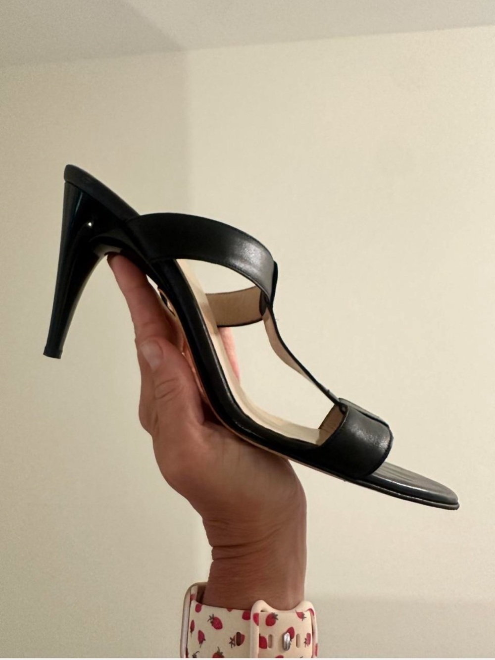 🖤 Christin Michaels Black Leather T-Strap Heels | Made in Italy | Size 11